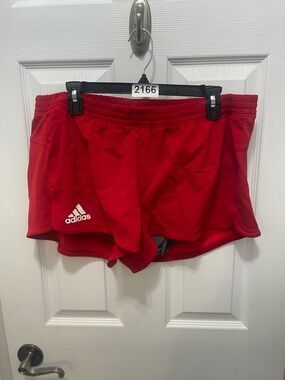 adidas Red Women's Athletic Shorts with Logo Hem